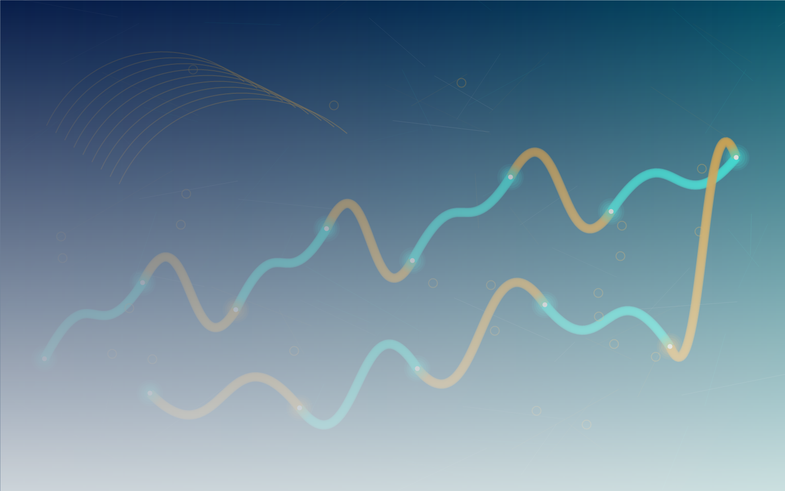 Abstract fiber optic network paths glowing across a dark field